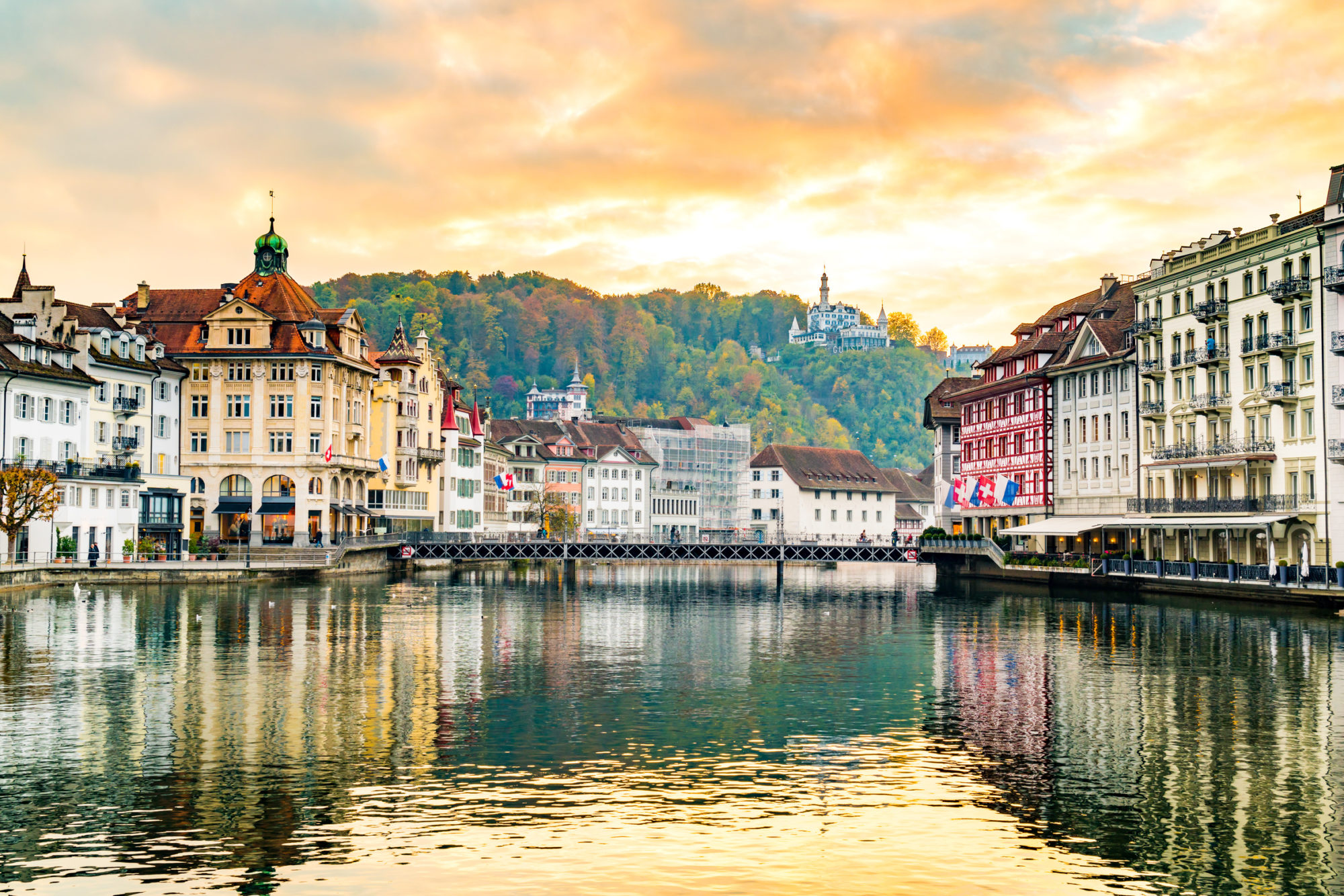 View of the historic city of Lucerne in the evening