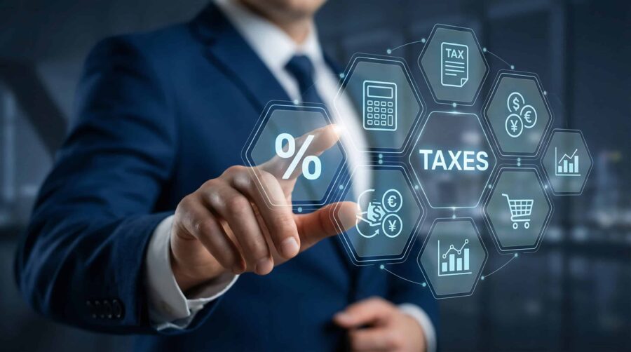 Financial advisor pointing at a digital interface for tax management, percentage calculation, and accounting compliance Double Taxation Agreements (DTAs) Signed by Switzerland